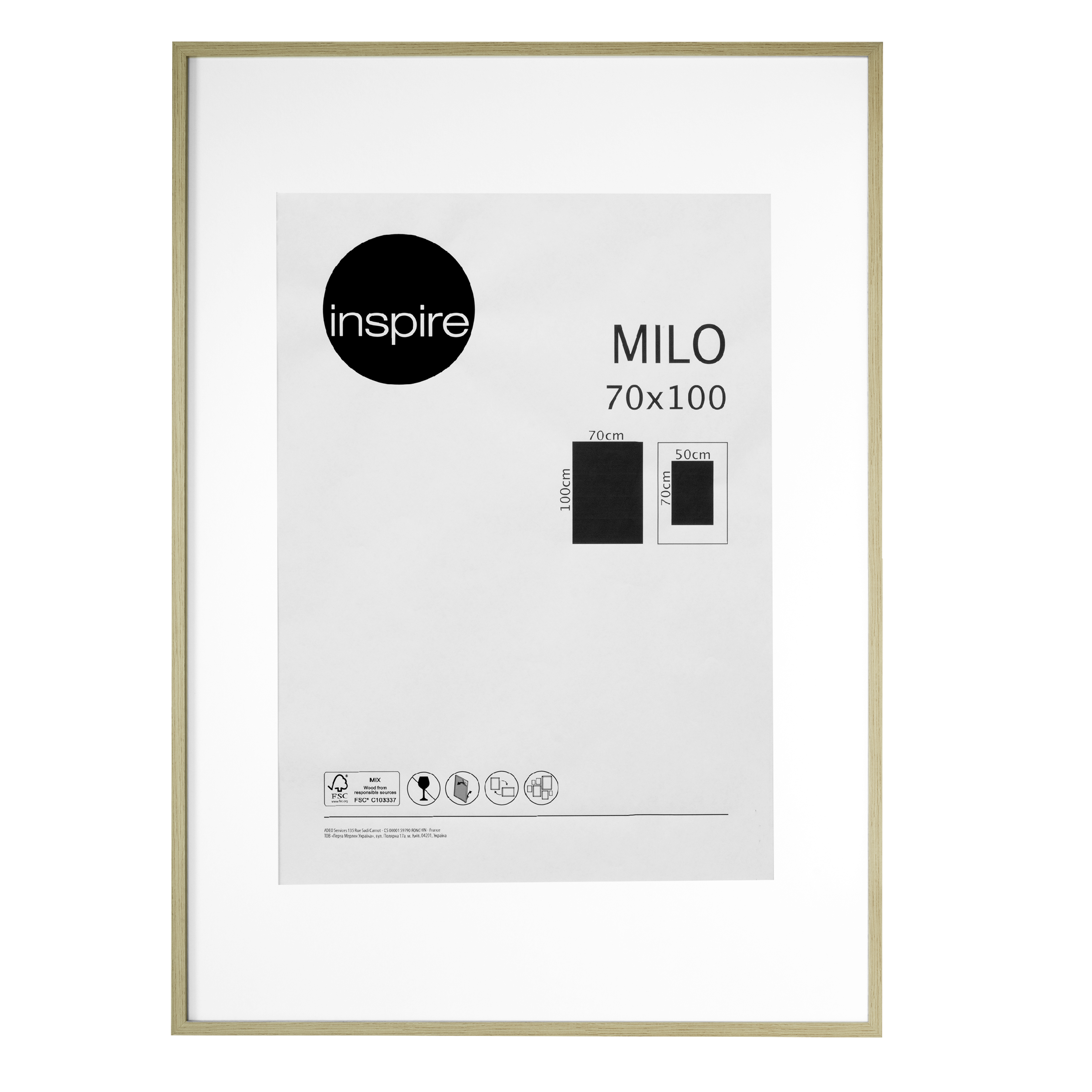 Cadre Milo, 70 x 100 cm chêne, INSPIRE | Leroy Merlin