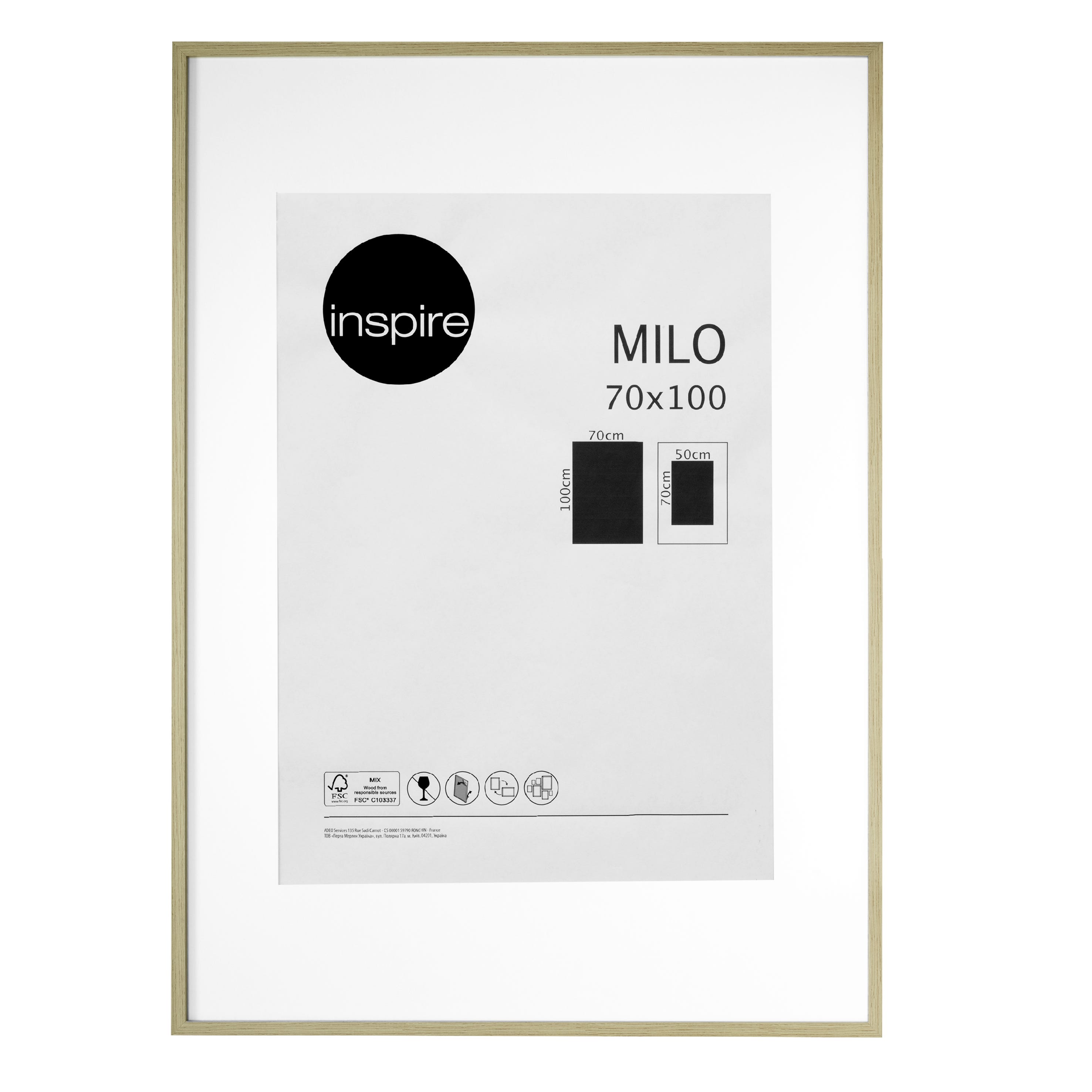 Cadre Milo, 70 x 100 cm chêne, INSPIRE