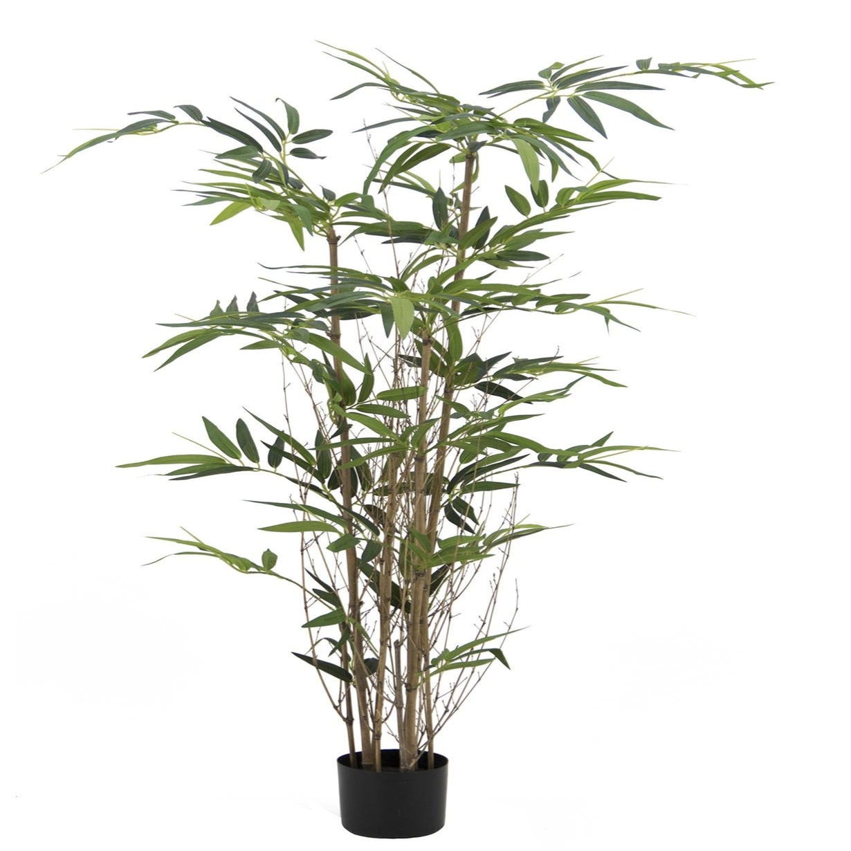 Ligne Déco, Bambou 3 troncs naturels + 480 feuilles artificielles pot noir, 180cm, Plante verte artificielle, Zen Japonais
