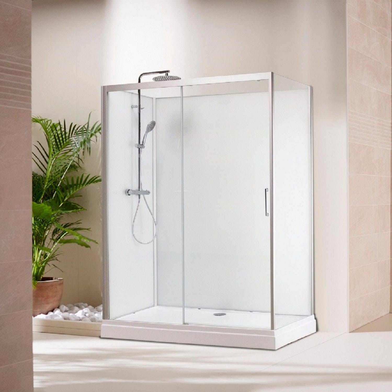 Cabine de douche rectangle, 100x80 cm, blanche, verre transparent