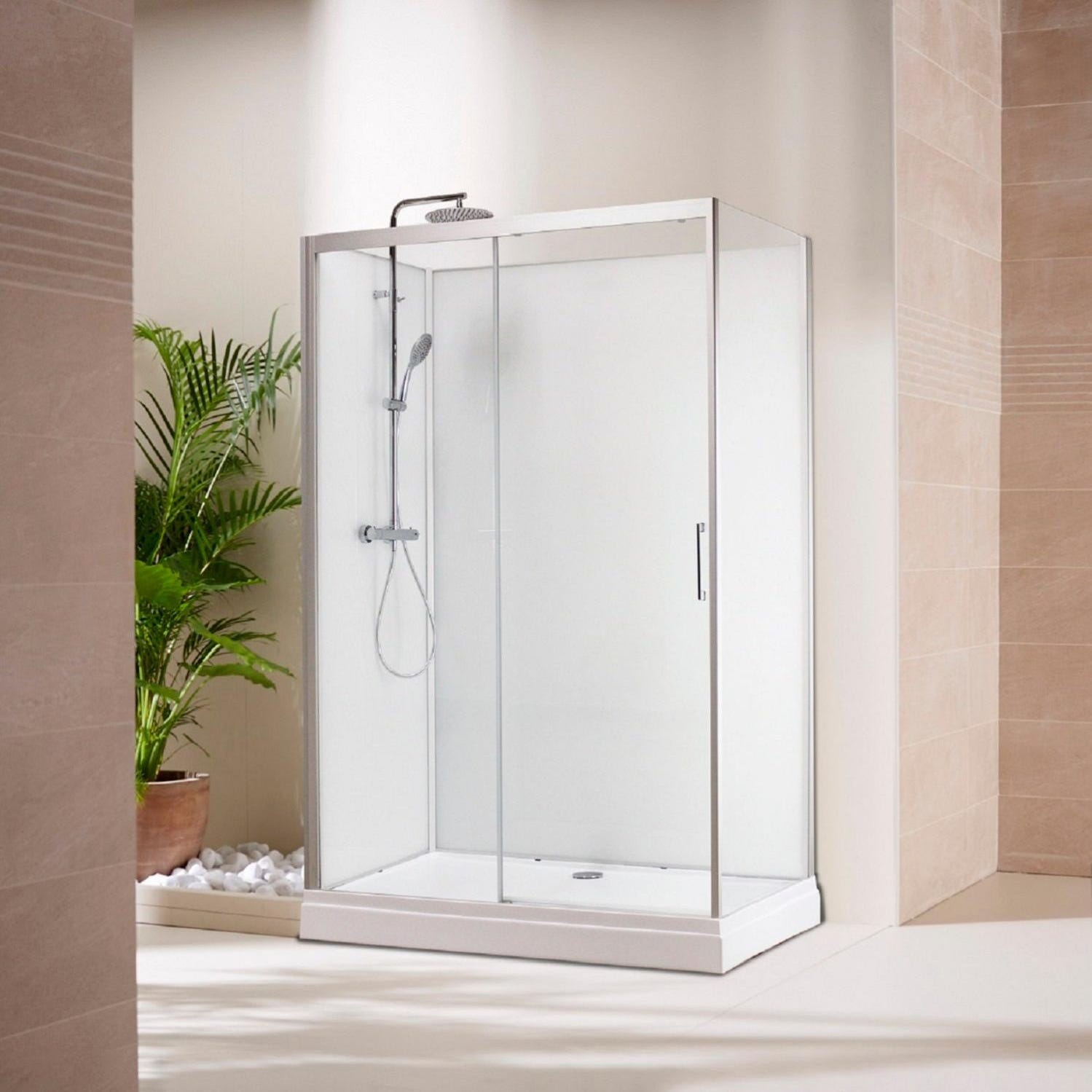 Cabine de douche rectangle, 120x90cm, blanche, verre sérigraphié 8mm,  LANCASTER