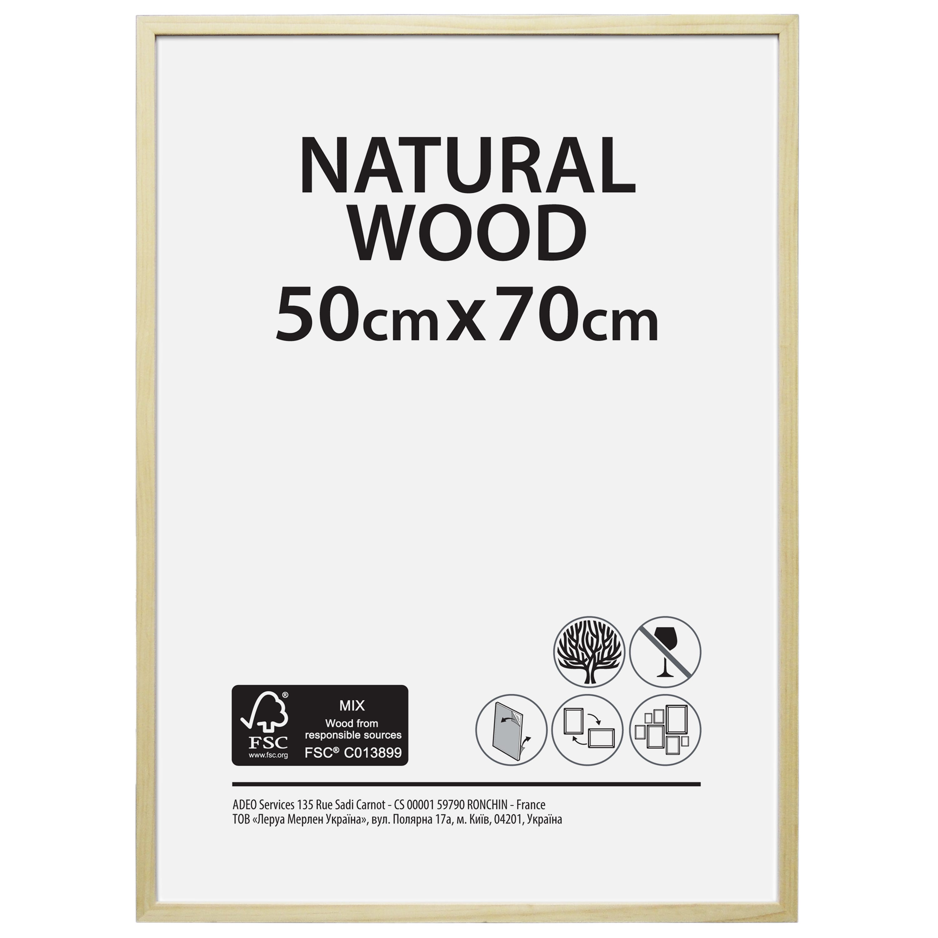 Deha Cadre en bois Hamal 50x70 cm - pin naturel non traité - verre standard