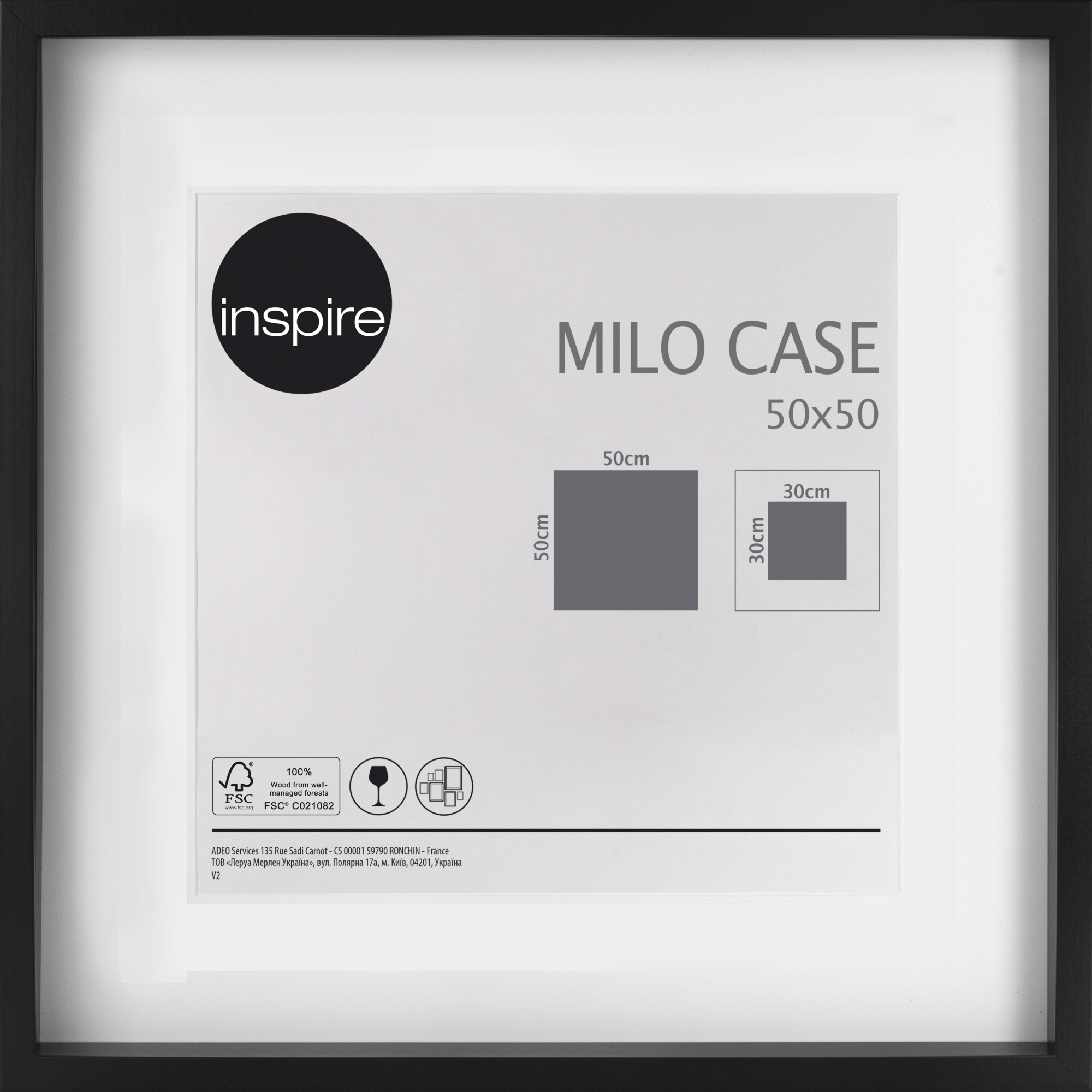 Cadre Milo case, 50 x 50 cm noir, INSPIRE
