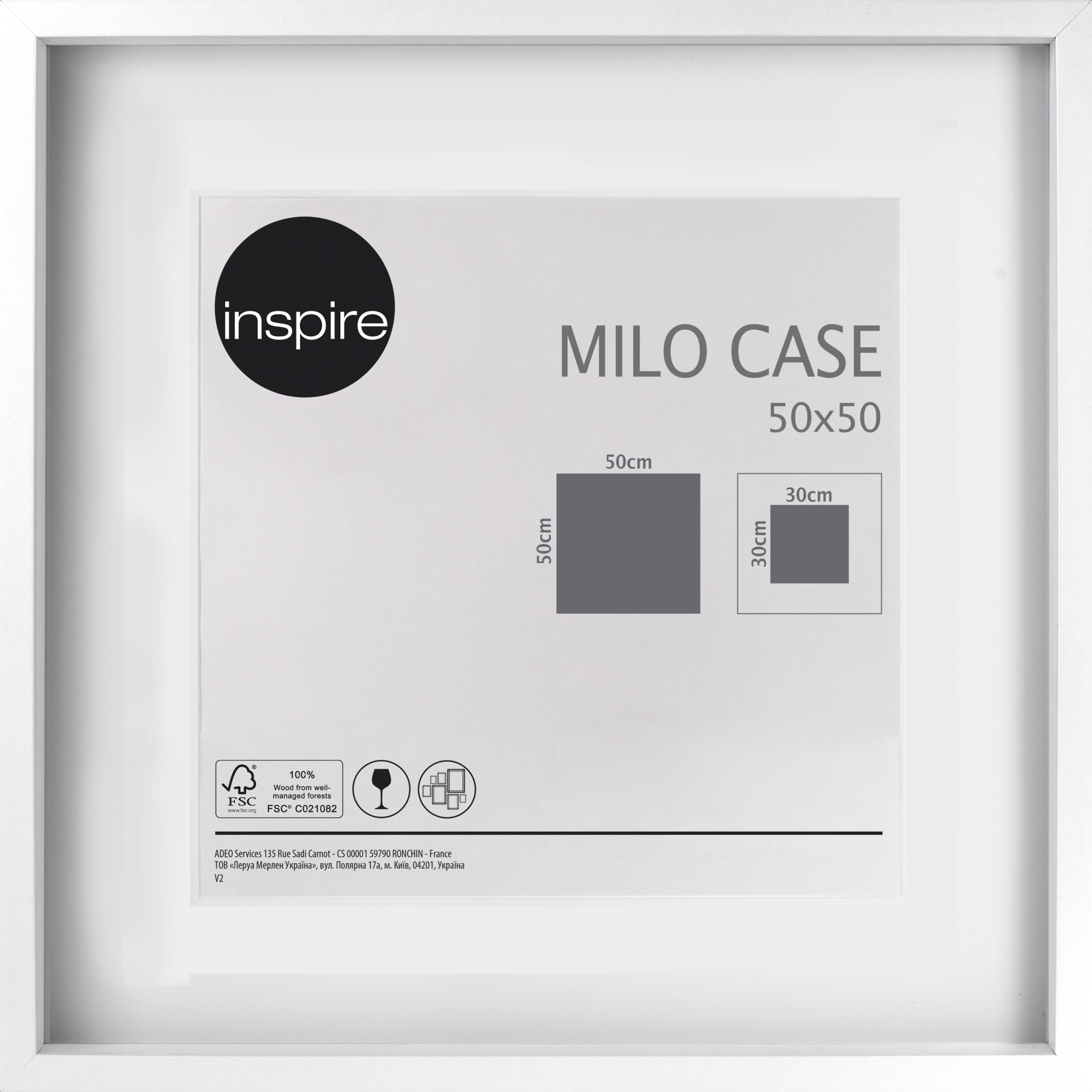 Cadre vitrine Milo case, l.50 x H.50 cm blanc, INSPIRE