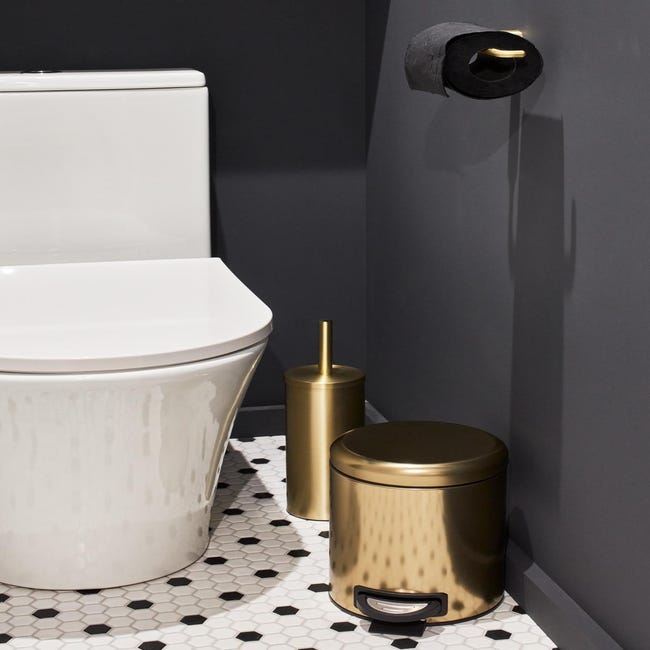Poubelle de salle de bain 3l + brosse wc métal noir Couleur noir