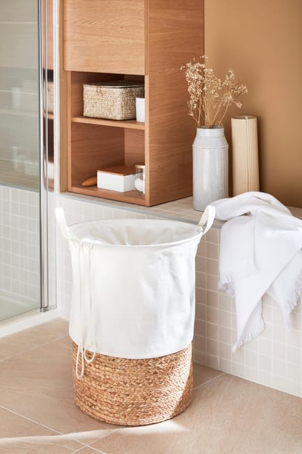 Panier linge paille Addison blanc l.40 x H.50 x P.40 cm