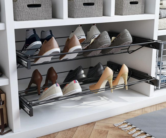 Range-chaussures coulissant gris, 6 paires maximum H.10.6 x l.76.8 cm