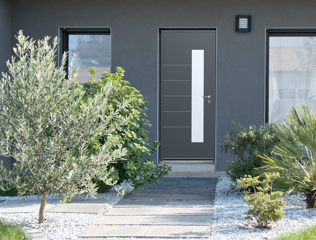 Porte d'entrée Alu Latitude H.215 x l.90 cm vitrée gris anthracite