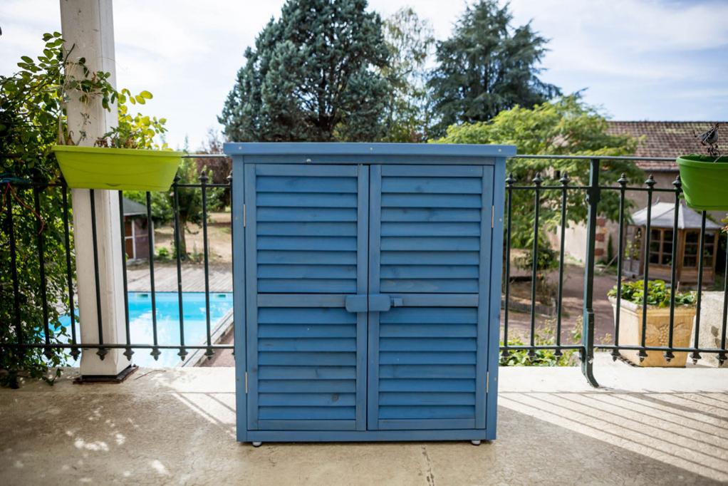 Armoire de jardin bois Box 0905 bleu, l.87 x H.95 x P.46.5 cm | Leroy