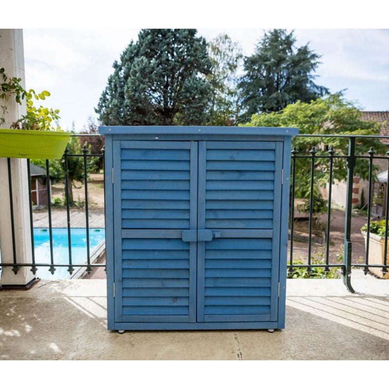 Armoire de jardin bois Box 0905 bleu, l.87 x H.95 x P.46.5 cm