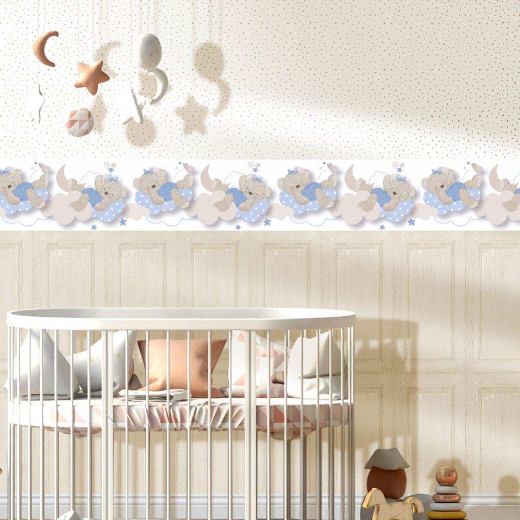 Frise Papier Intisse Babyland Miss Ours L 26 5 Cm X L 5 M Bleu Ciel Leroy Merlin