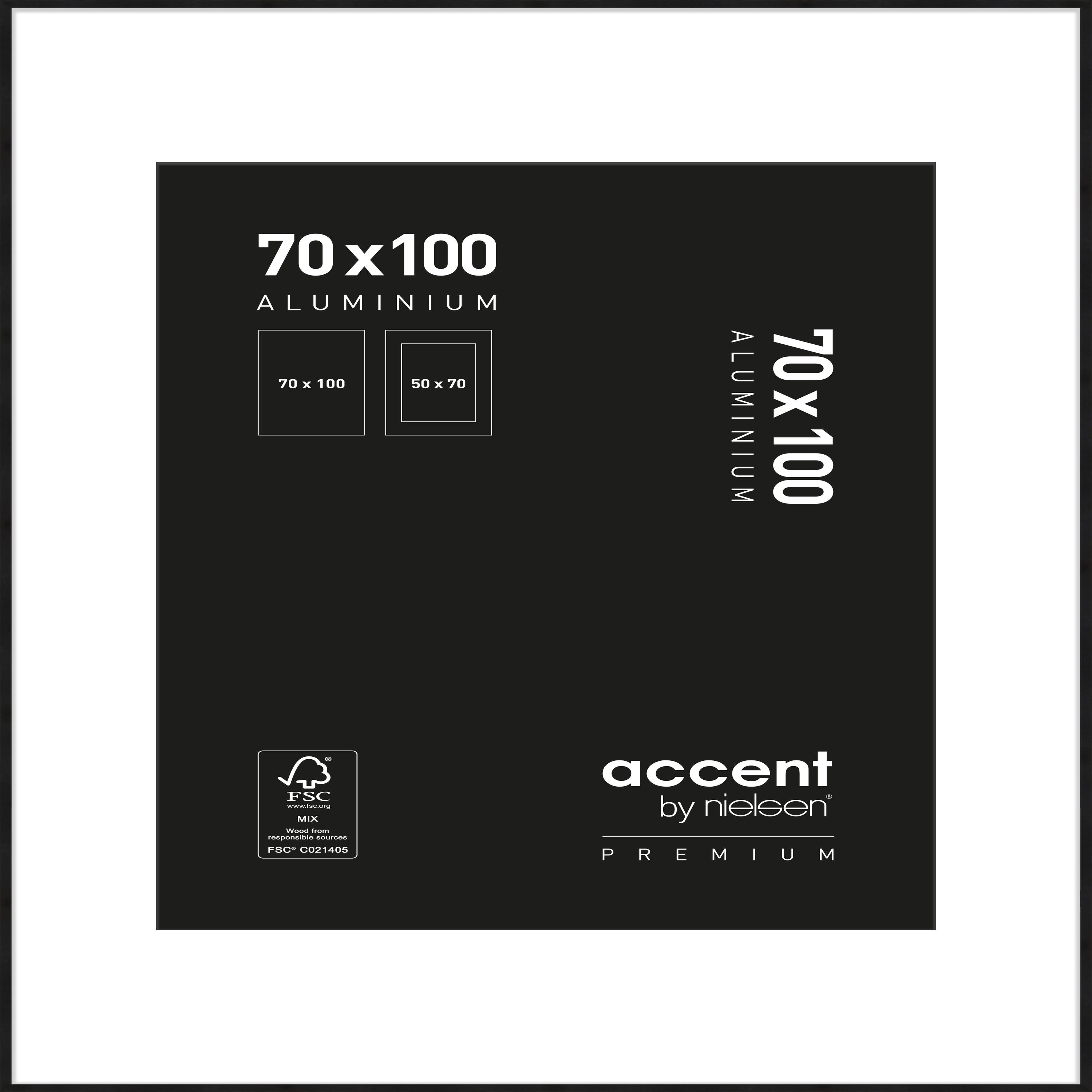 Cadre Accent premium, H.100 x l.70 cm, aluminium noir, NIELSEN
