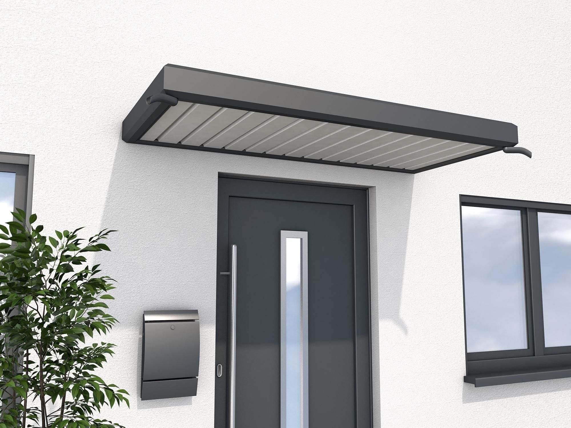 Auvent de porte d'entrée alu anthracite., l.200 x H.14 x P.90 cm