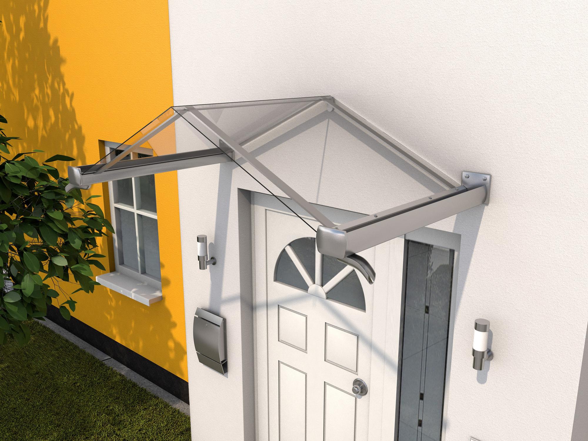 Auvent de porte d'entrée alu aspect inox Avignon, l.160xH.40xP.90 cm