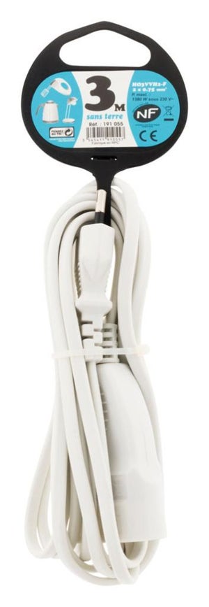 Rallonge électrique ménager 6A Blanc 3m - ZENITECH - Mr Bricolage
