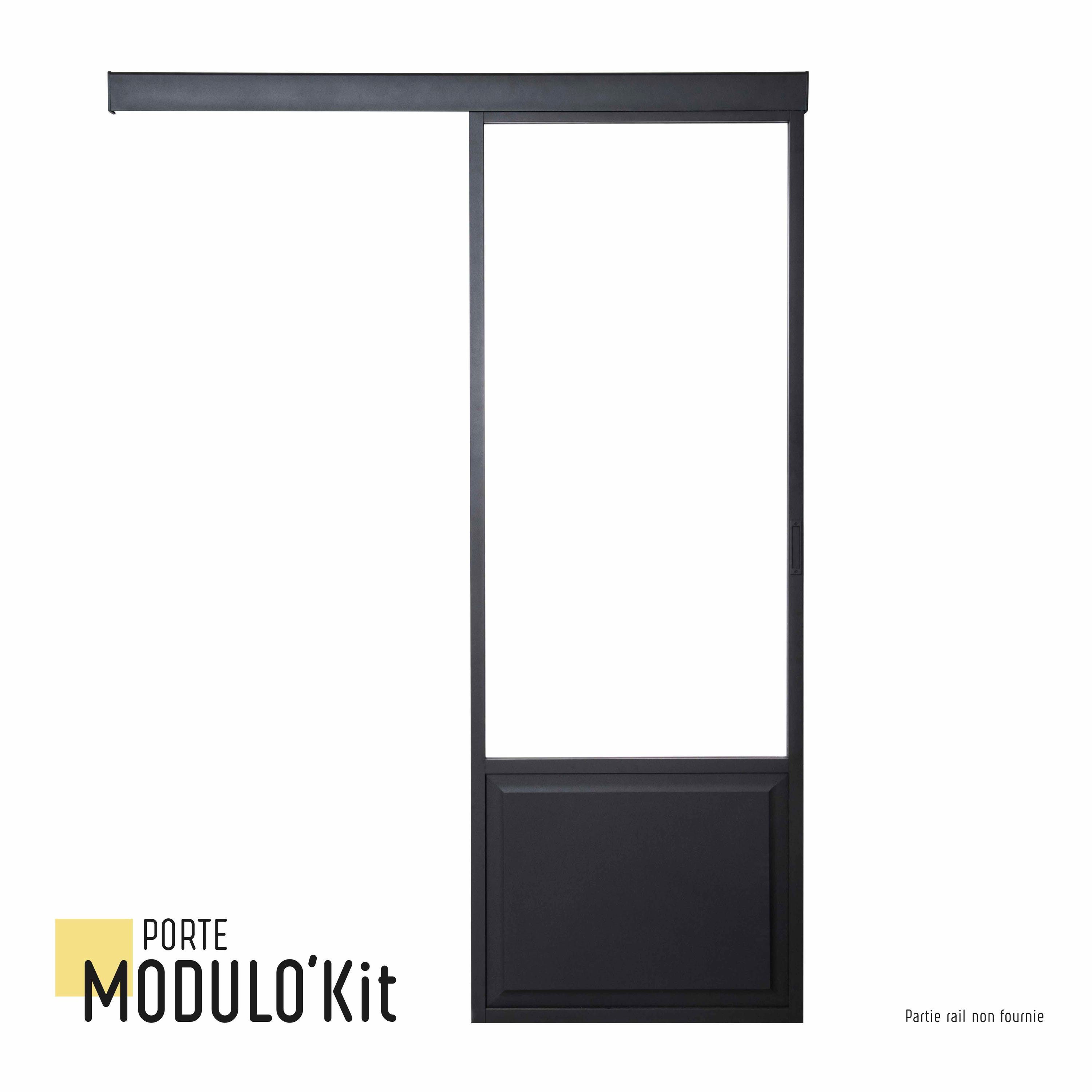 Porte coulissante personnalisable aluminium + verre + mdf Atelier vitrée,  H.204, Leroy Merlin