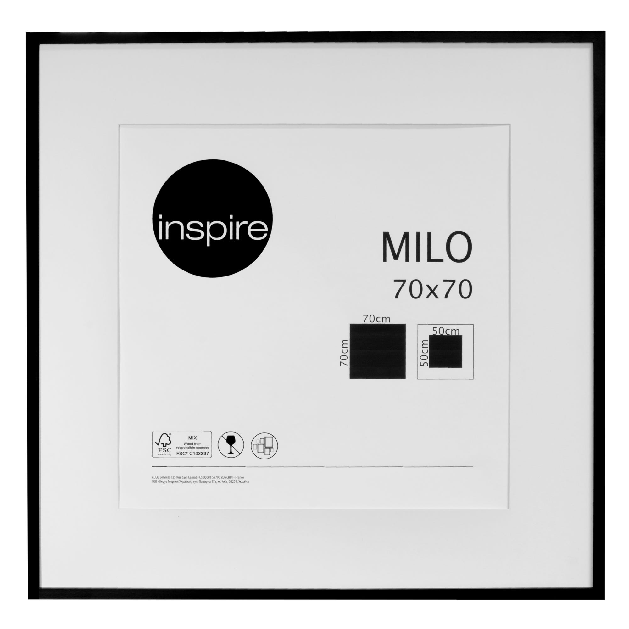 Cadre Milo, 70 x 70 cm noir, INSPIRE