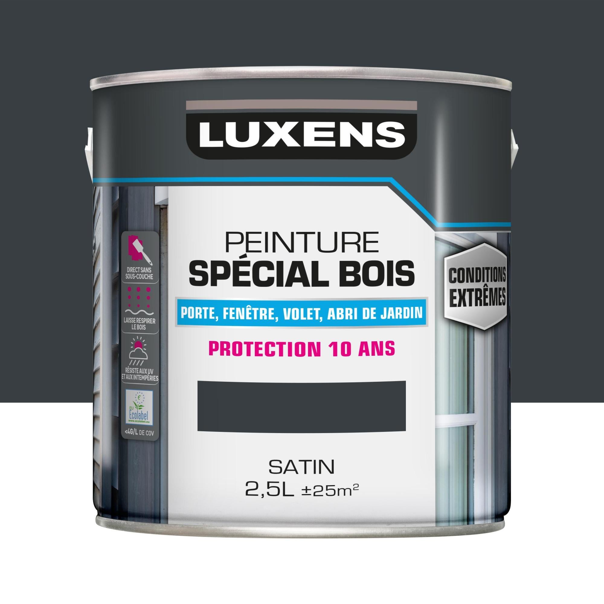 Peinture bois extérieur Conditions extrêmes LUXENS, gris anthracite