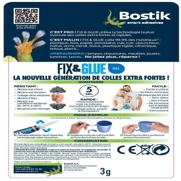 BOSTIK - Bostik Colle Fix and Glue liquide 3g - Colle extra forte liquide,  Fix and glue de Bostik. Cette colle perm - Livraison gratuite dès 120€