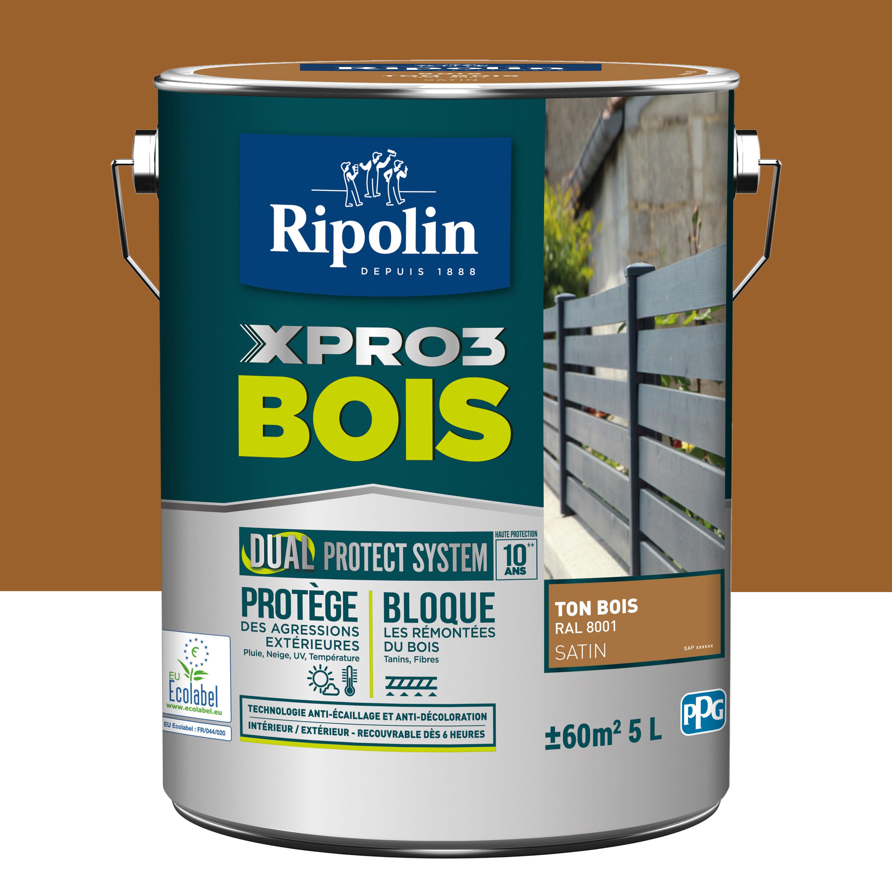 Peinture bois extérieur XPRO3 Satin 5L RIPOLIN - Ton: Gris