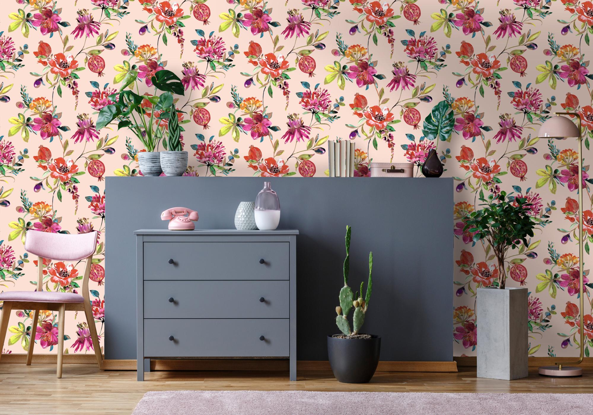 Papier peint intissé Naturoscope fleur rose poudré | Leroy Merlin