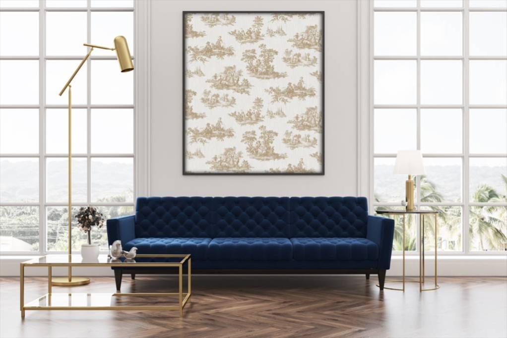 Papier peint vinyle THE COUNTRY HOUSE Toile de Jouy beige foncé | Leroy