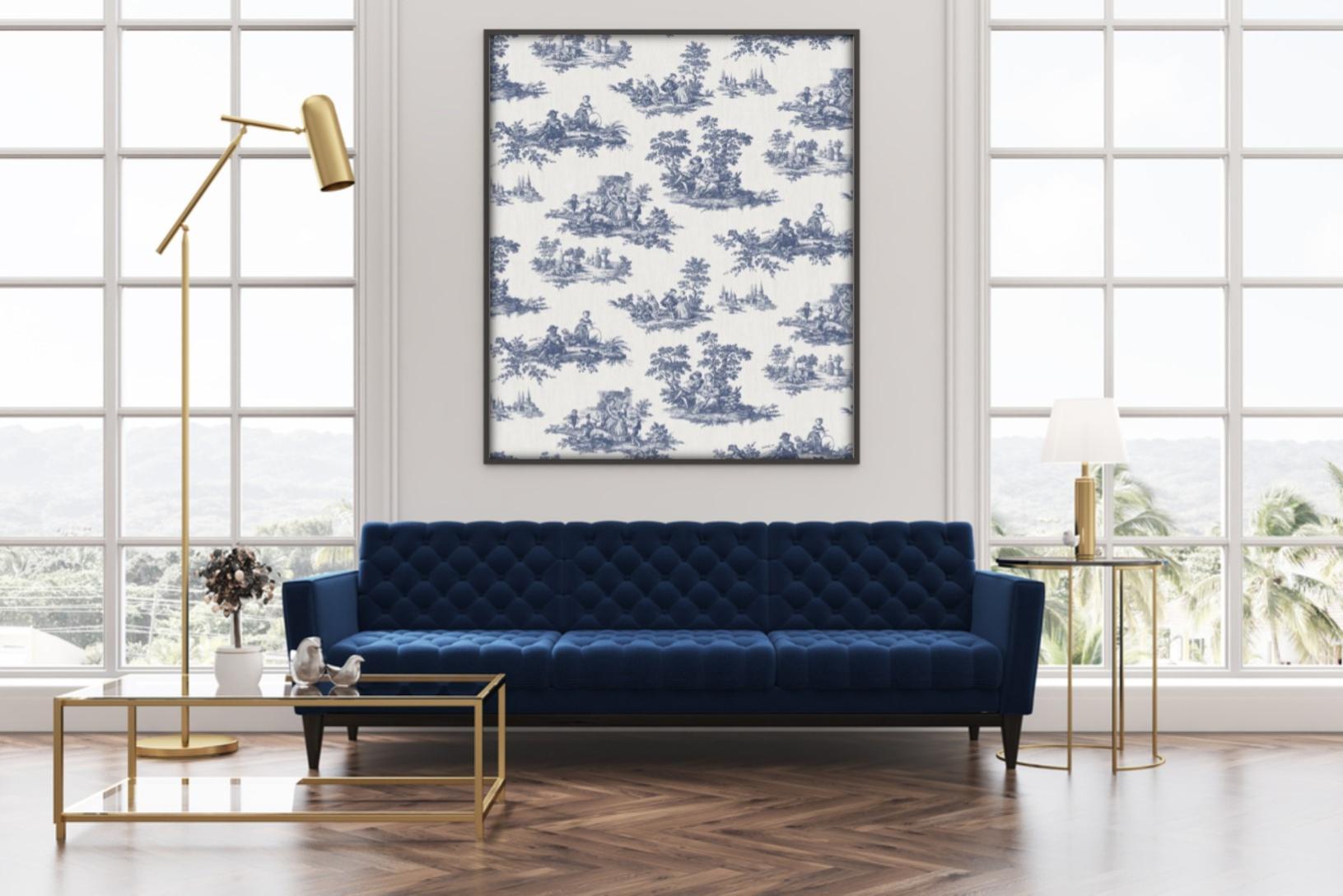 Papier peint vinyle THE COUNTRY HOUSE Toile de Jouy bleu | Leroy Merlin