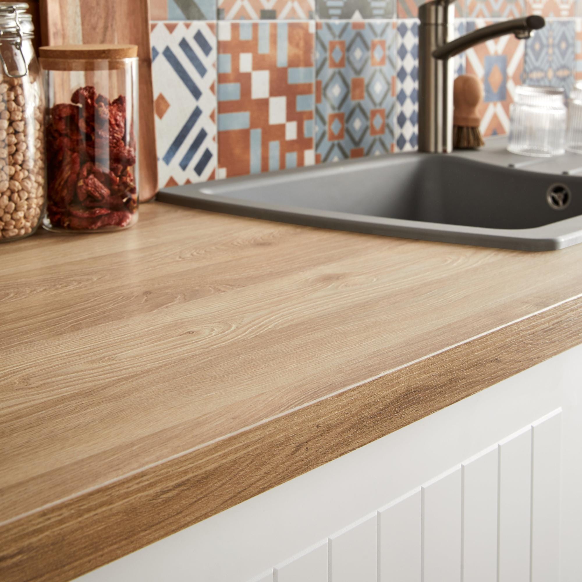 Plan de travail stratifié Effet chêne light bark mat L.315 x P.65 cm ...