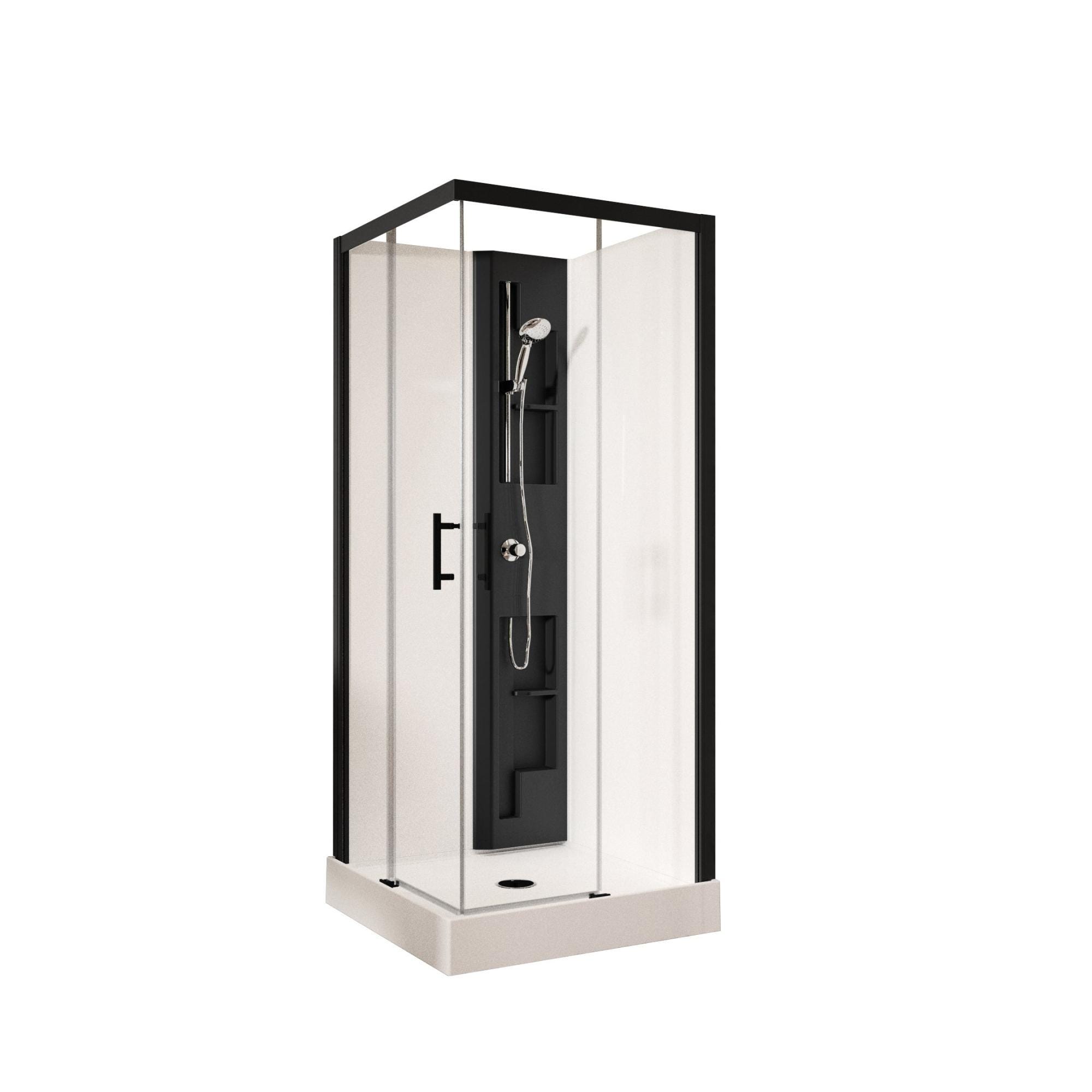 Cabine de douche L.90 x l.120 cm noir, verre transparent, Perla