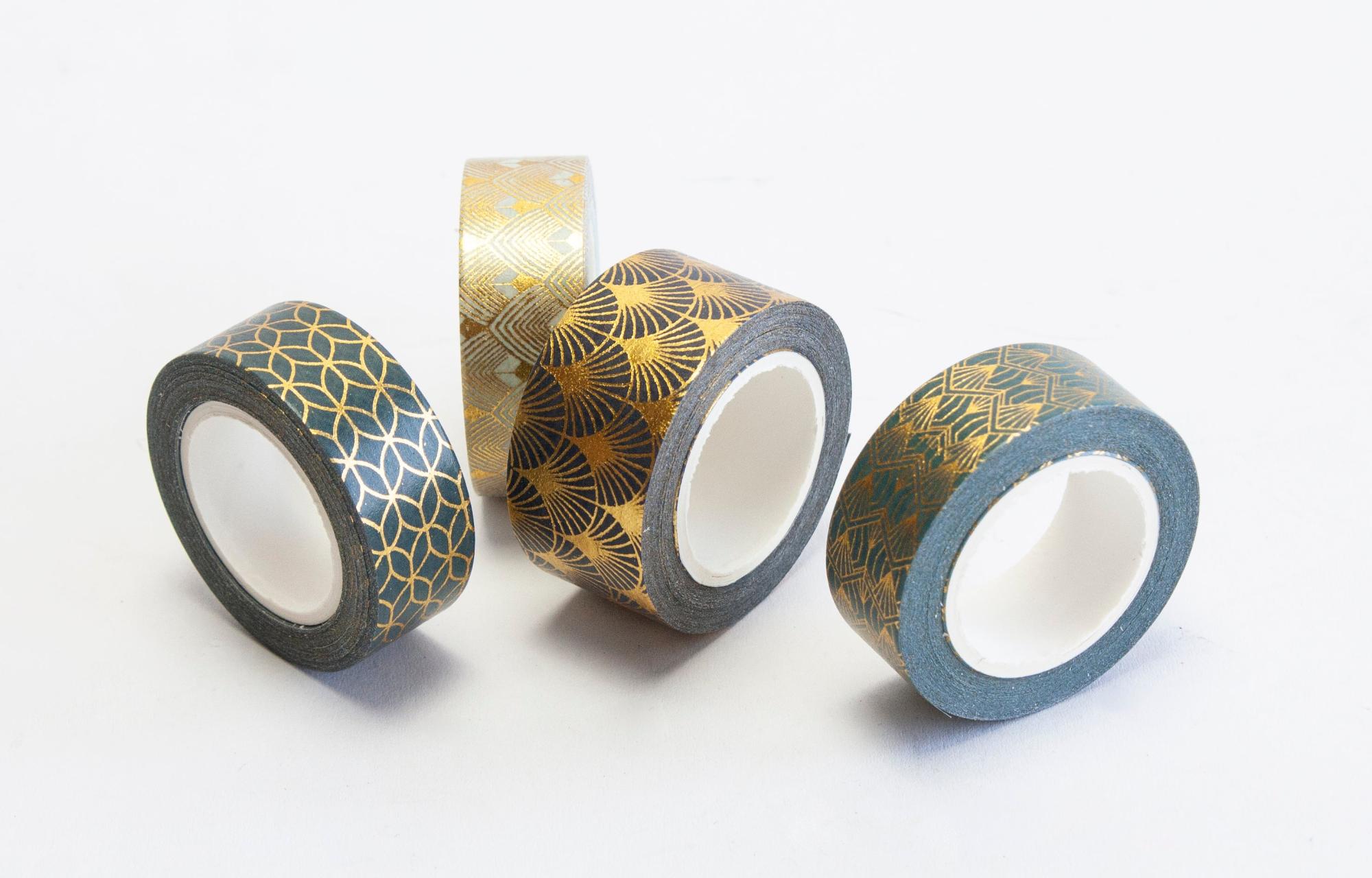Lot de 4 rouleaux adhésifs washi tape décoratifs Art deco, doré