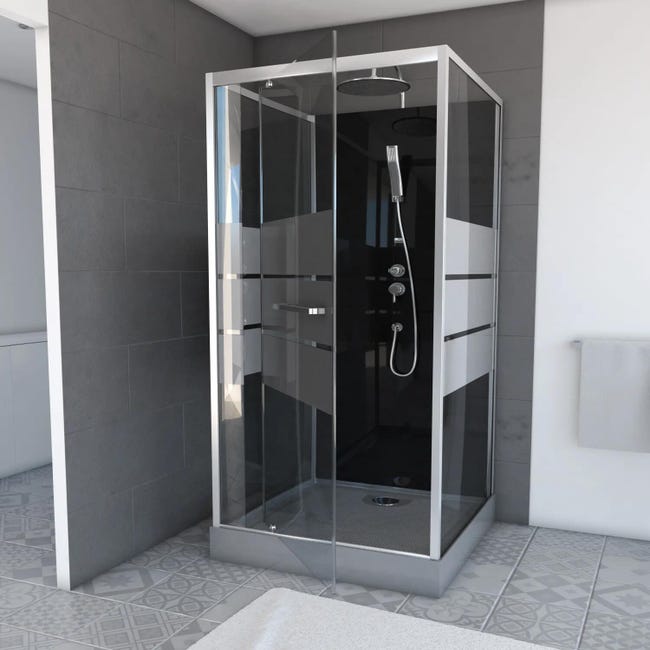 Cabine de douche L.70 x l.70 cm noir, verre transparent, sérigraphié, Study  70
