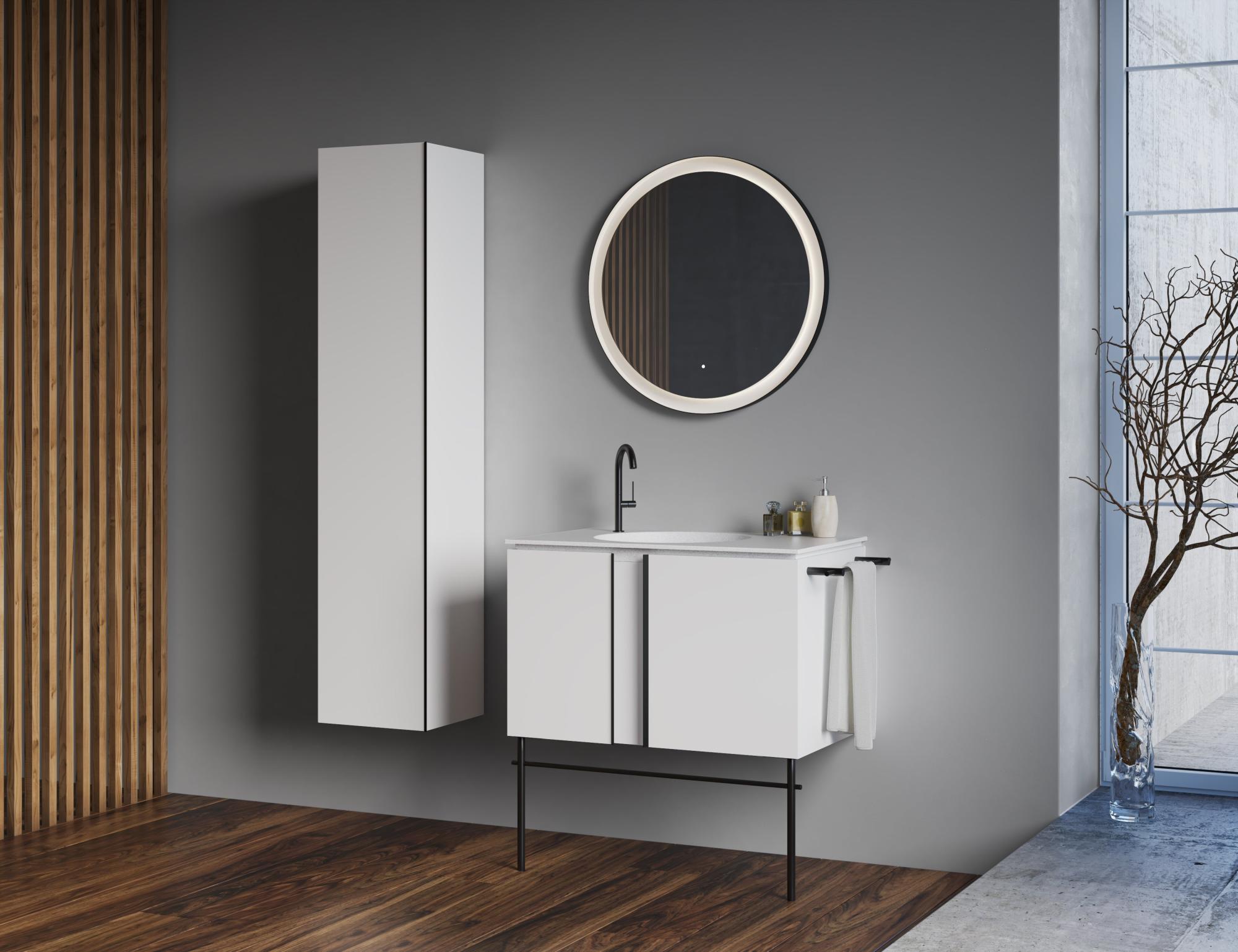 Armoire led de toilette lumineuse l. 80 cm H. 64 cm, blanc mat Paris