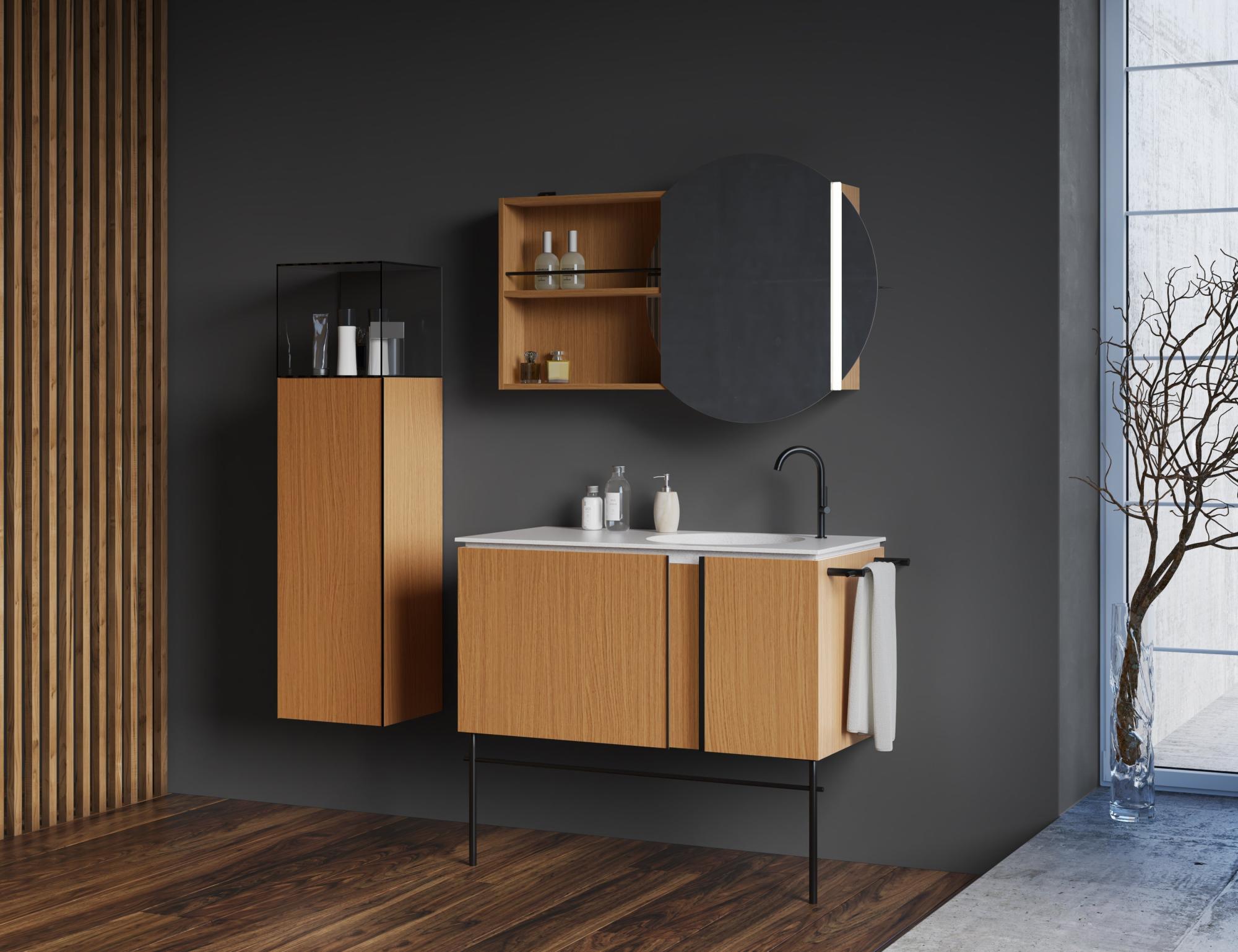 Armoire led de toilette lumineuse l. 100 cm H. 64 cm, marron orangé