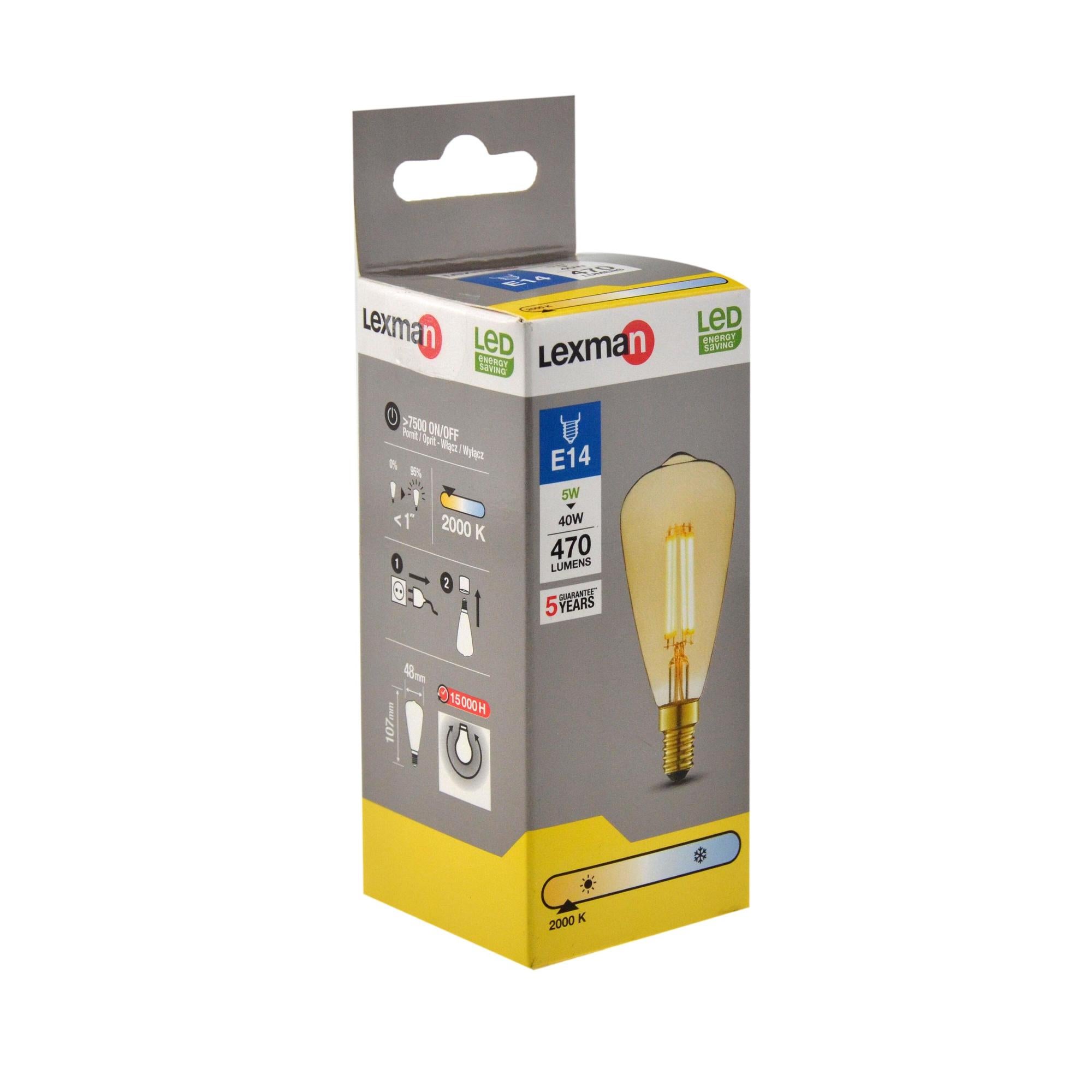Ampoule led décorative, Edison, E14, 470Lm = 40W, blanc très chaud