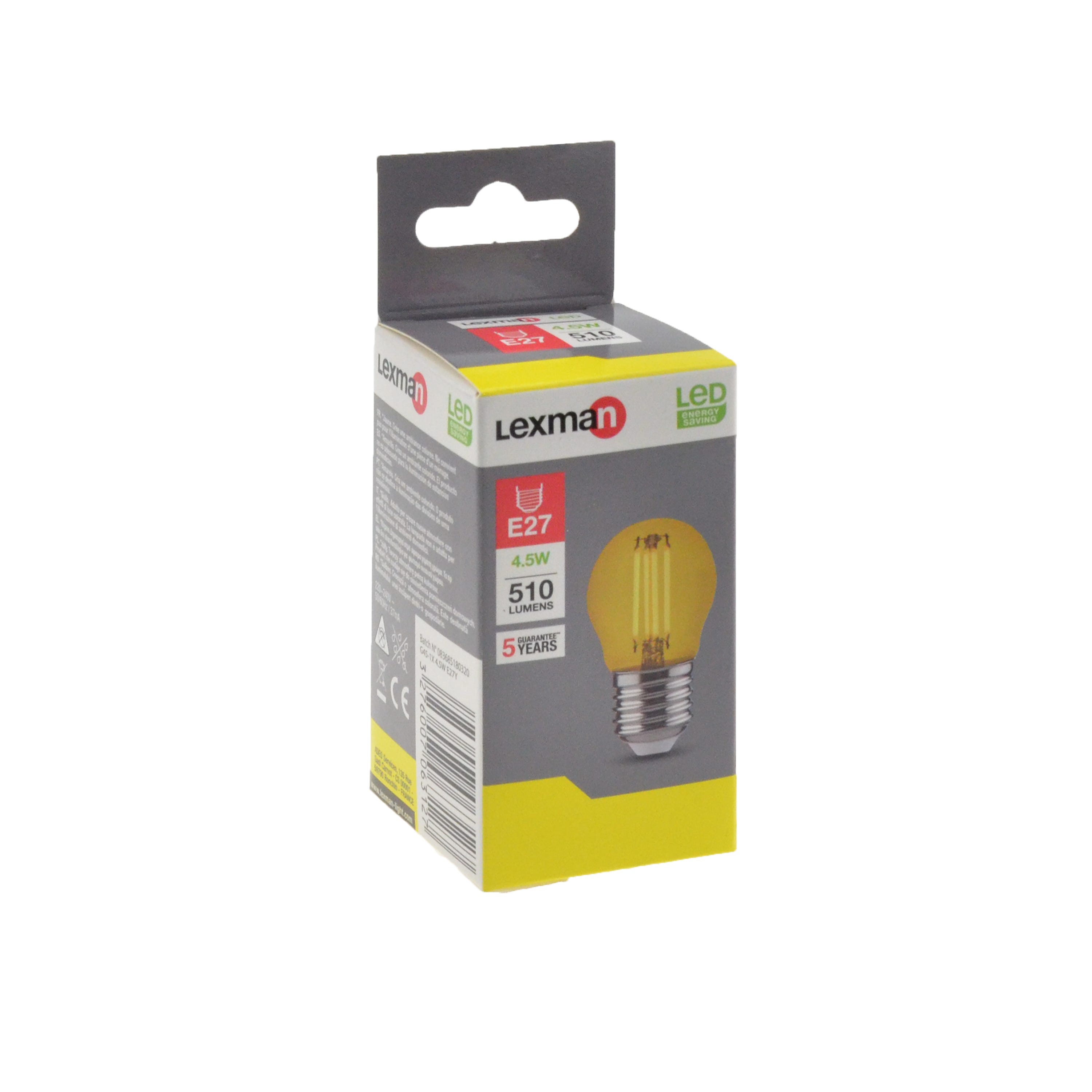 Ampoule led à filament, jaune, sphérique E27, 510lm = 42W, LEXMAN