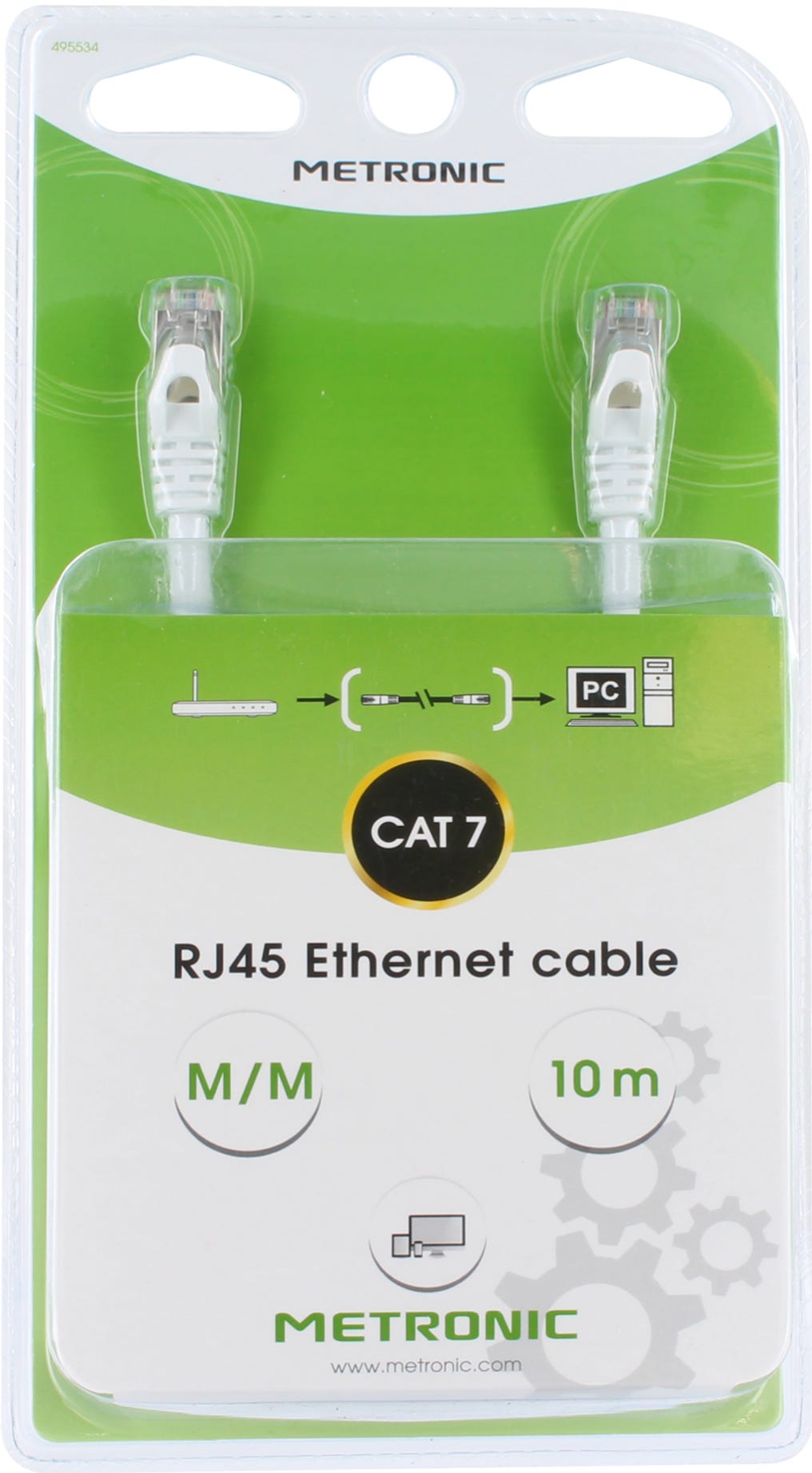 Câble rj45 (catégorie 7) Cat 7 rj45 blindé mâle / mâle, 10 m METRONIC