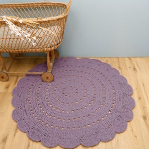 Tapis rond design leaf violet clair et or