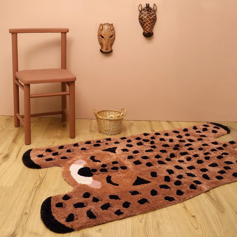 Tapis enfants multicouleur, l.65 x L.125 cm coton Little cheetah
