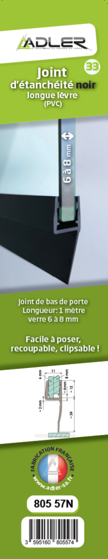 Joint silicone à lèvre souple pour joint d’étanchéité de douche, 1000 x  10,5 mm