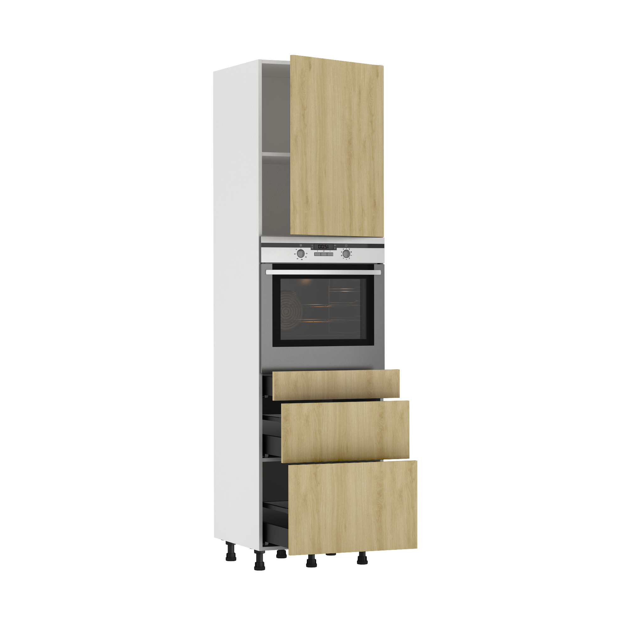 Colonne four de cuisine Roma effet chêne, 1 porte et 3 tiroirs H215xl60 Leroy Merlin