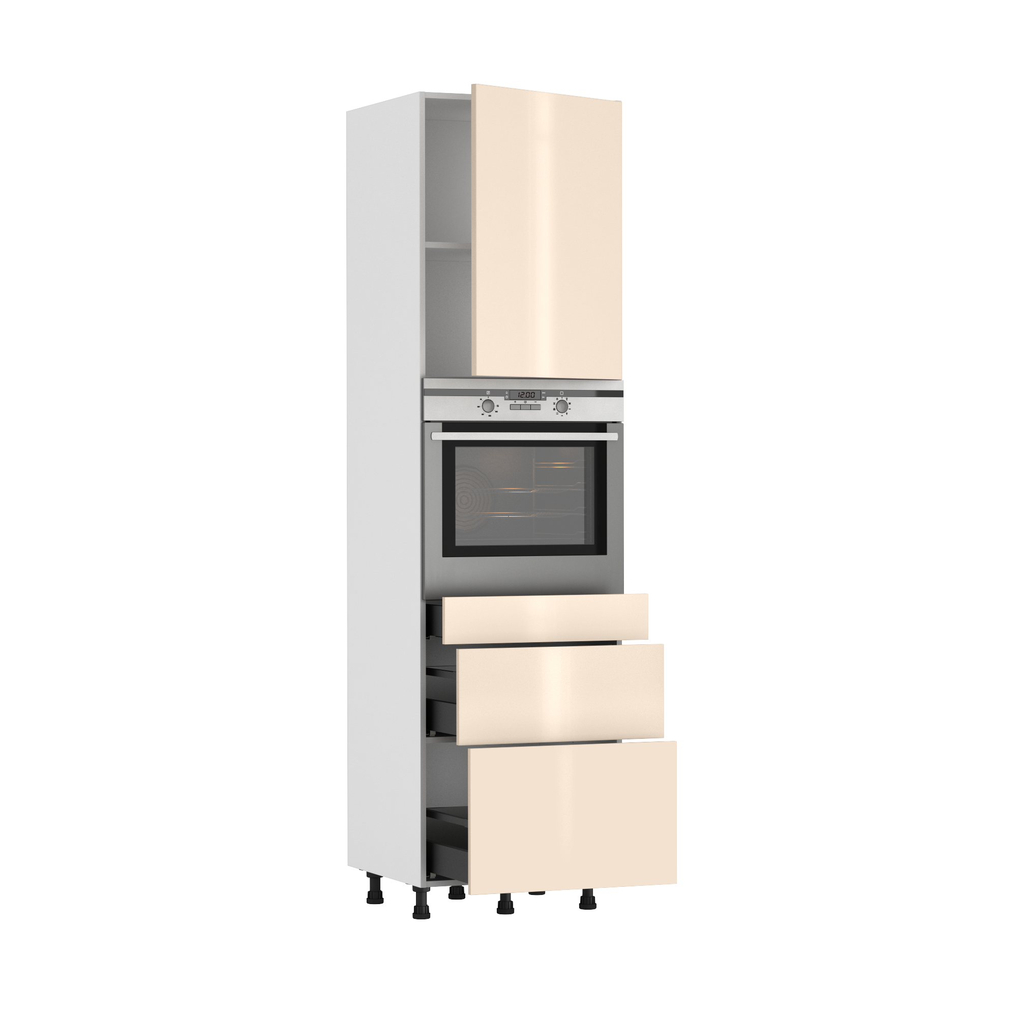 Colonne four de cuisine Sevilla ivoire, 1 porte et 3 tiroirs H215xl60 Leroy Merlin