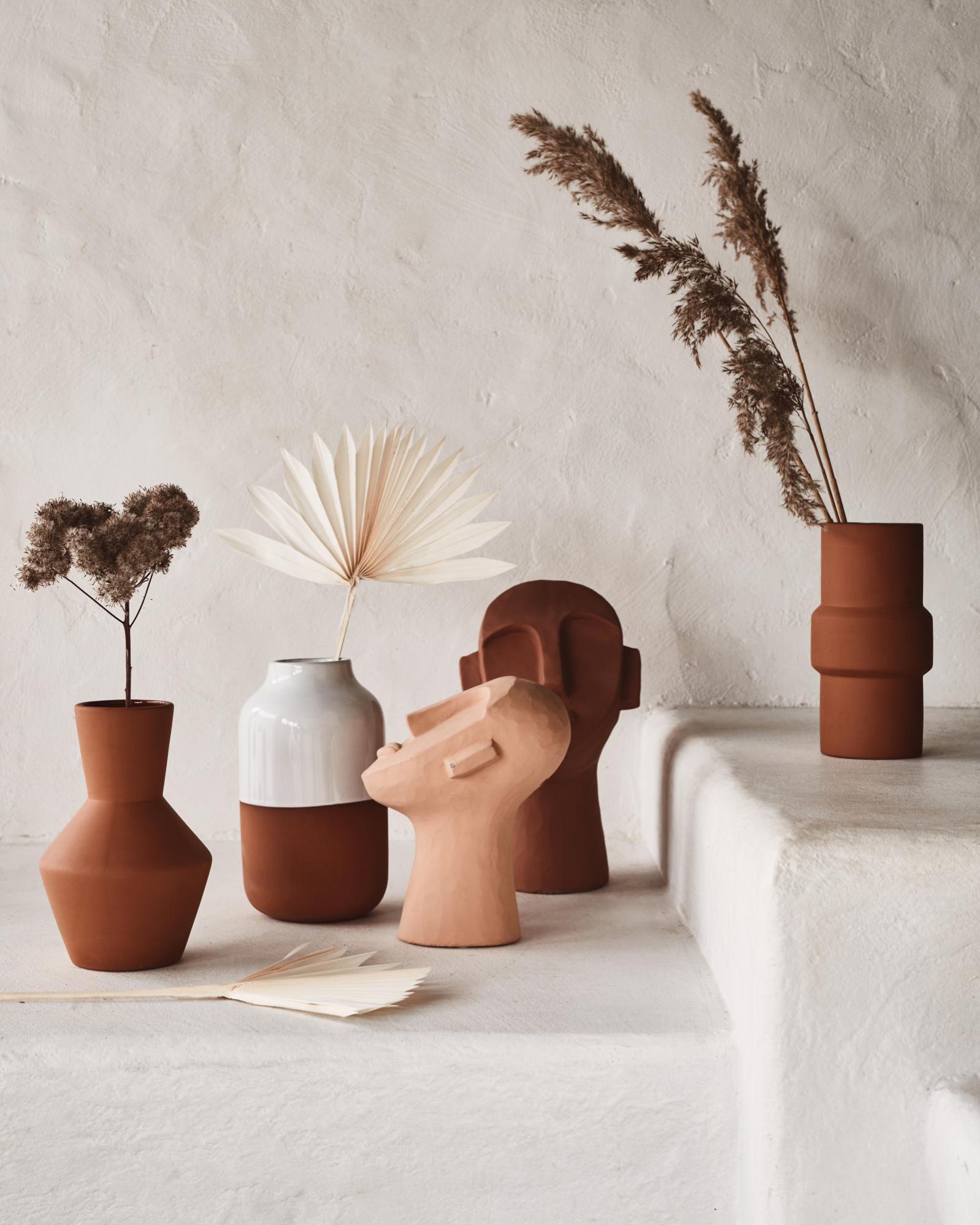 Vase décoratif céramique terracotta et blanc l.12.7 x H.23 cm, Ivar