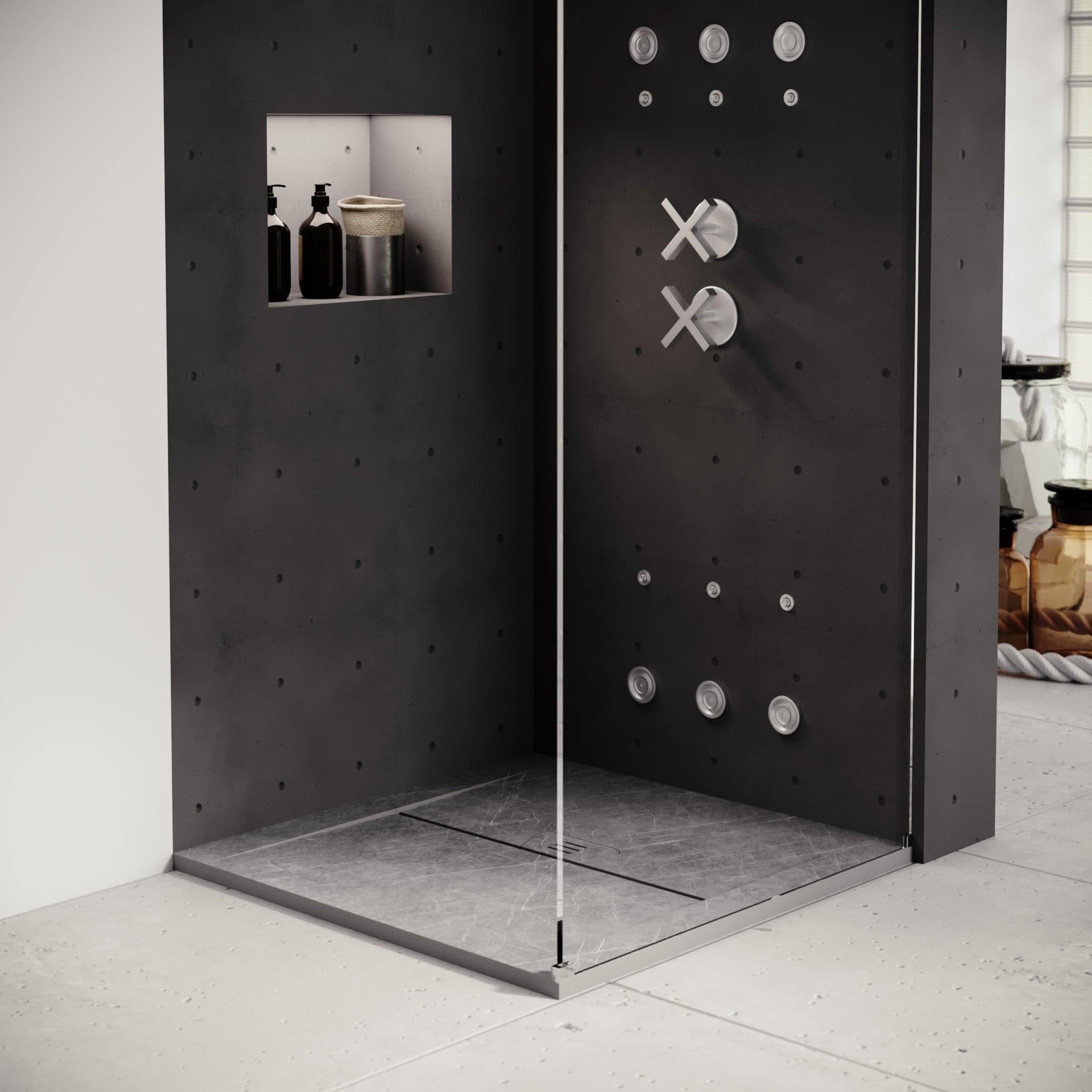 Receveur de douche extraplat, grès, marbre gris L.90 x l.90 cm, Kai