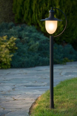 Lampe d'extérieur, lampadaire, moderne, aspect bois, lampe de terrasse,  maison de campagne, verre en acier inoxydable, noir, E27, LxlxH 9x14,5x100  cm