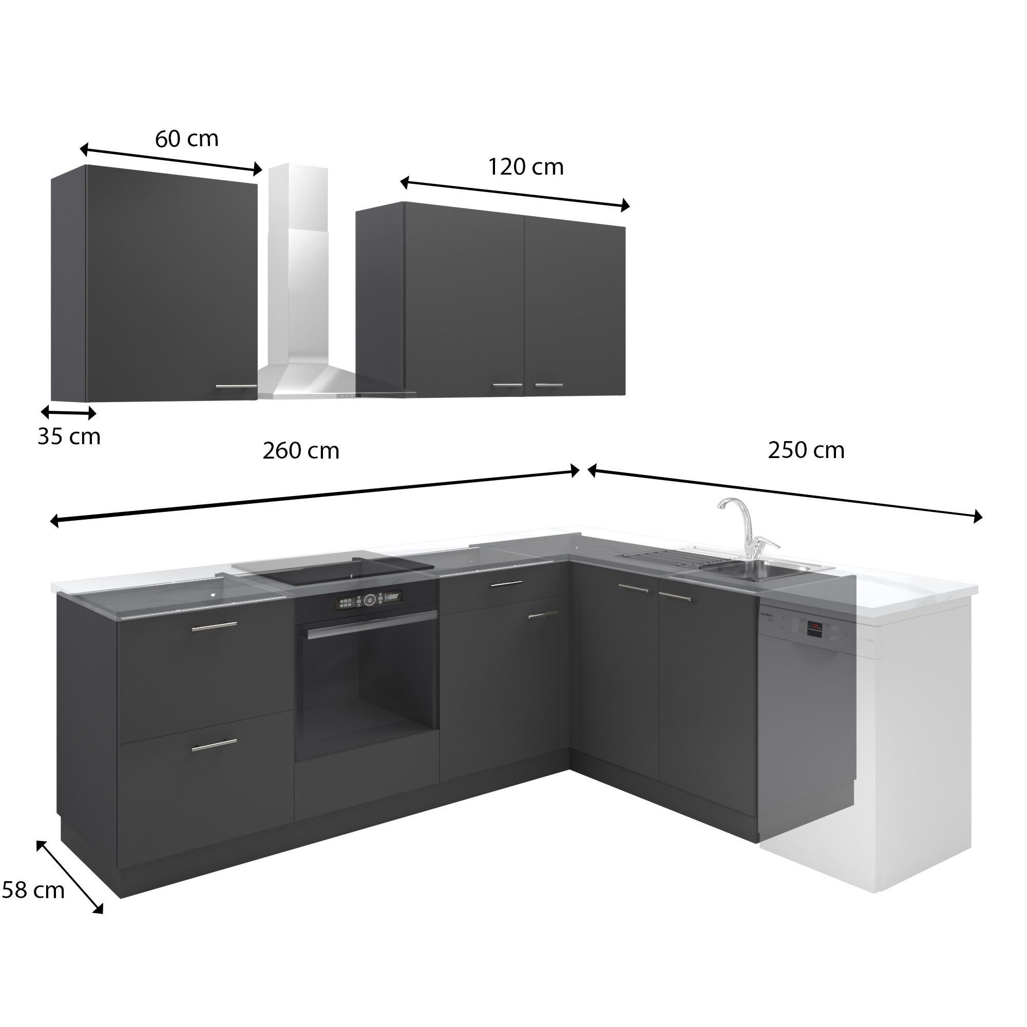 Cuisine Sofia gris foncé mat l 250 cm avec meuble haut et bas Leroy Merlin