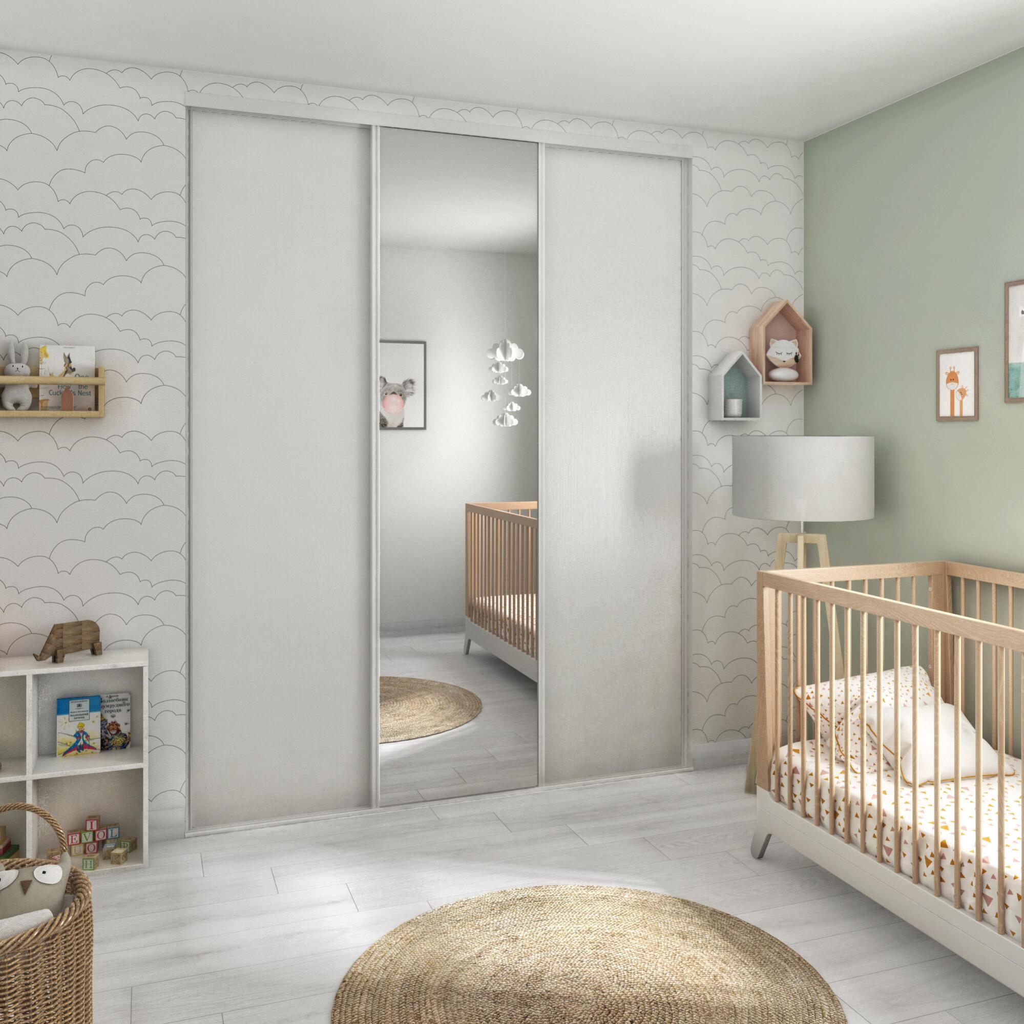 Portes De Placard Coulissantes Snow 3 Portes Frene Blanc Miroir L194xh250cm Leroy Merlin