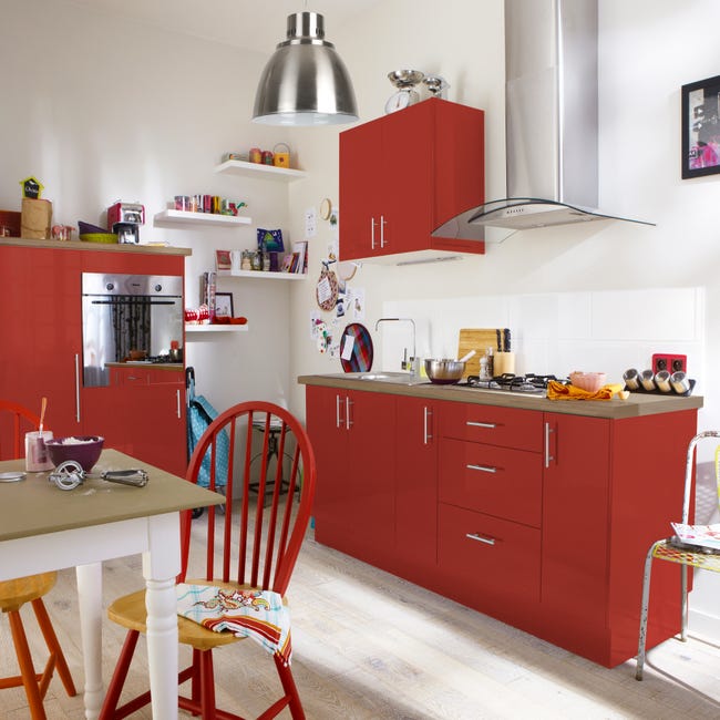 Colonne four de cuisine Sevilla rouge, 1 porte et 3 tiroirs H215xl60