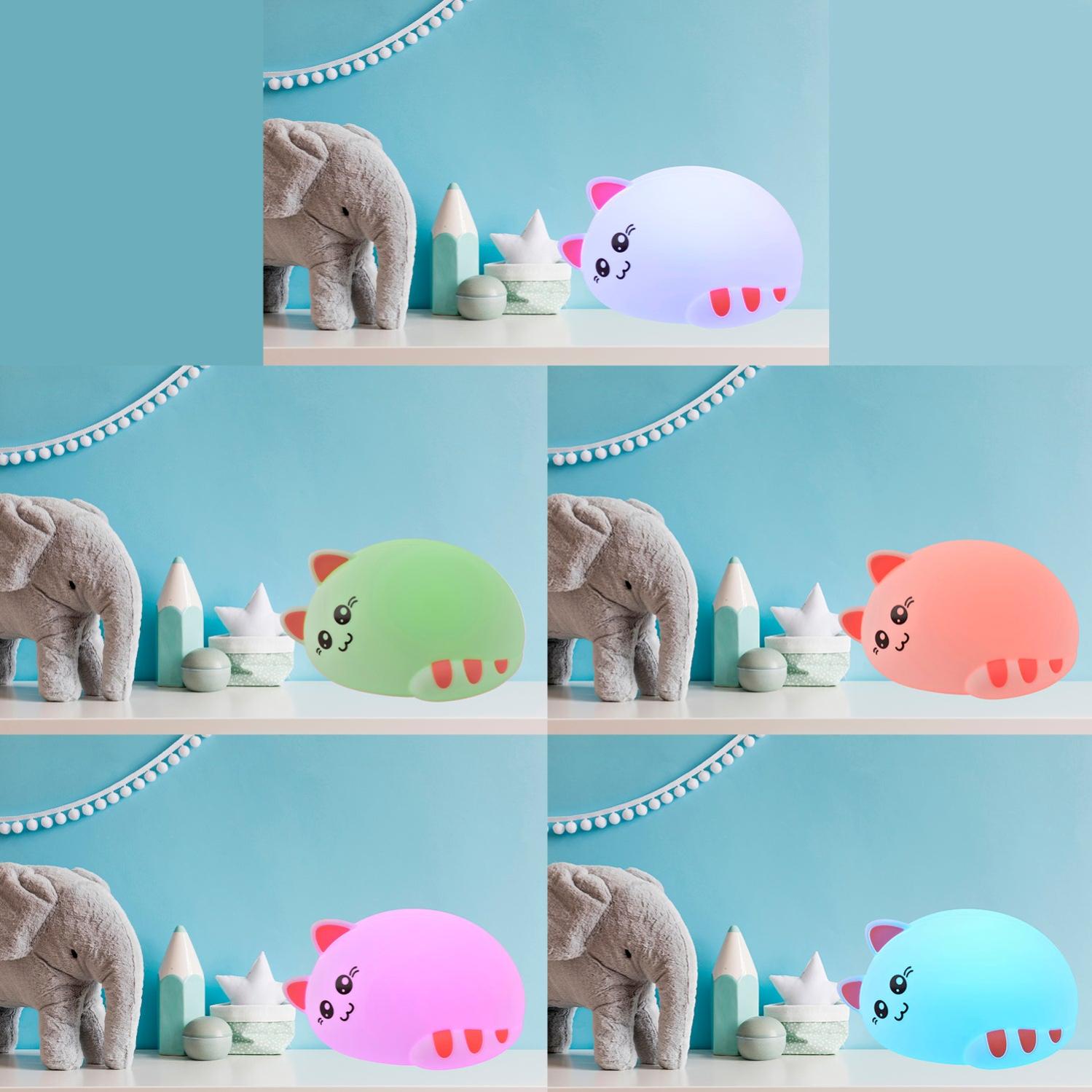 Lampe Sleeping cat couleur changeante, abs, blanc, H.10 cm LED Leroy