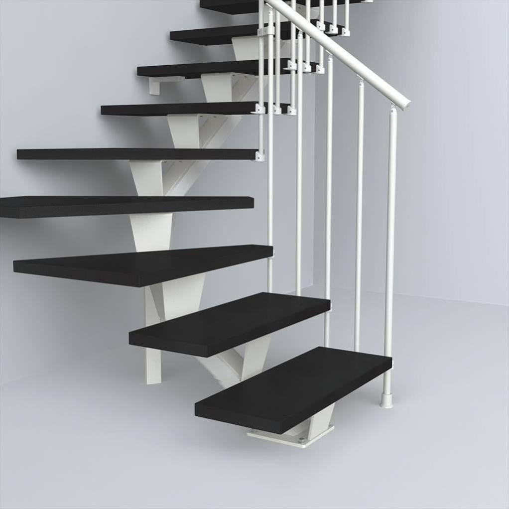 Escalier Mas 1 4 Tournant Modulable Acier Blanc 13 Marches Anthracite L 75 Leroy Merlin