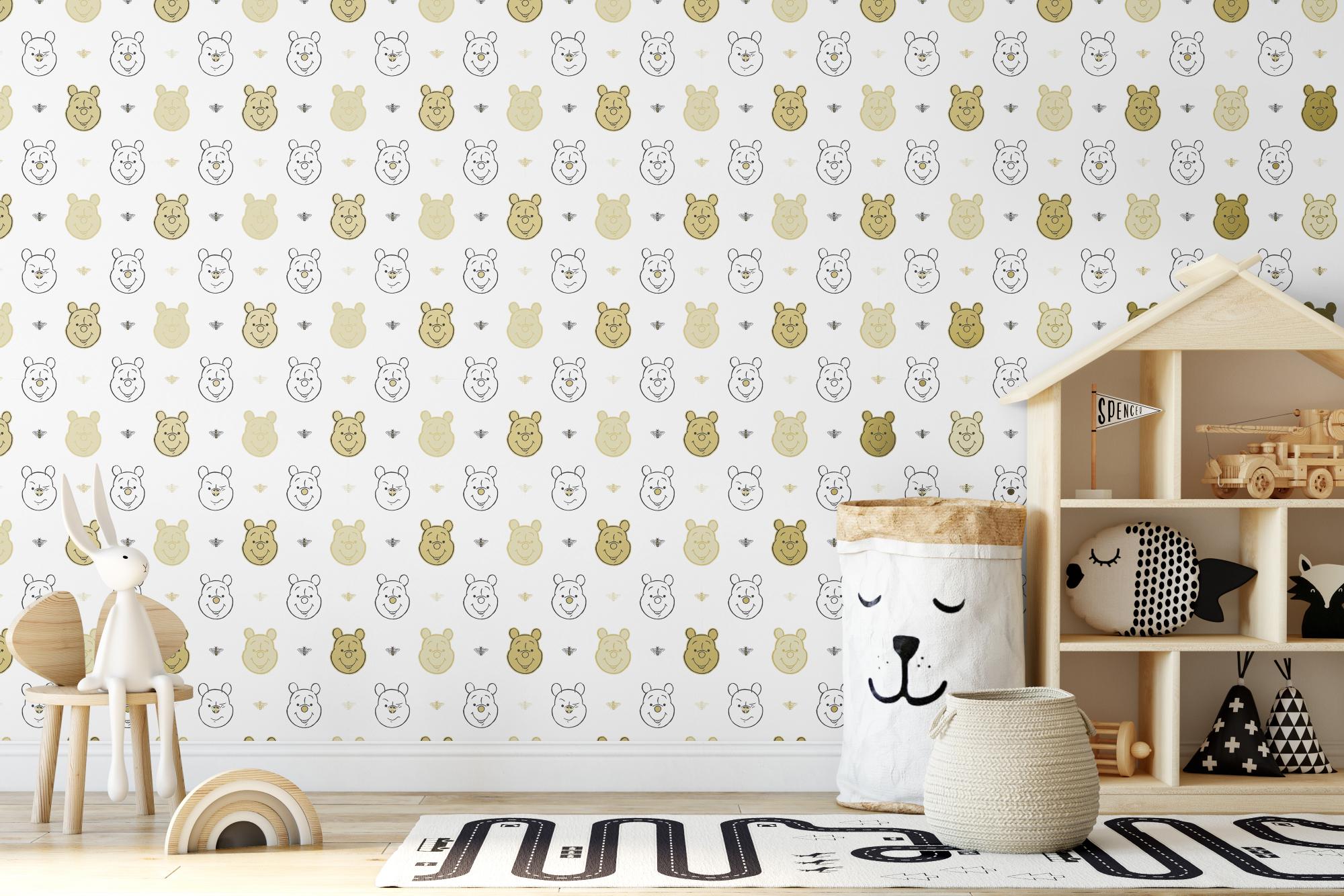 Papier Peint Winnie L Ourson Fond Blanc Leroy Merlin